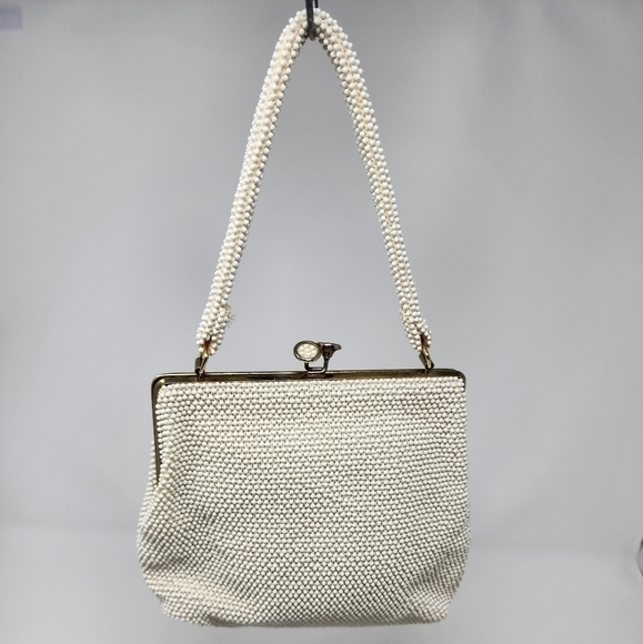 Vintage White Beaded‎ Clasp Handbag - Picture 10 of 11